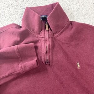 Polo Ralph Lauren Sweater Mens Large Red Estate Rib 1/4 Zip Mock‎ Neck Cotton
